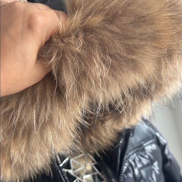 Street Wear Black Puffer Jacket with Real Genuine Fox Fur Trim M - Picture 3 of 10